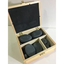 Hot Stone Massage Kit Therapy Relaxation Spa Wooden Box 20 Stones