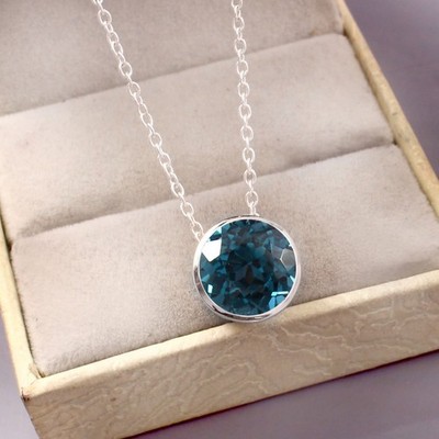 AAA Blaugrün Turmalin Rundschliff 10x10 MM 925 Massiv Silber Edelstein Anhänger