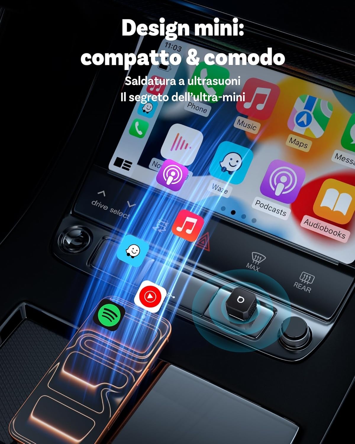 OTTOCAST Mini Cube 3.0 Mini Pot Adattatore Wireless CarPlay Android Auto 2.4g+5g - Miniatura 3