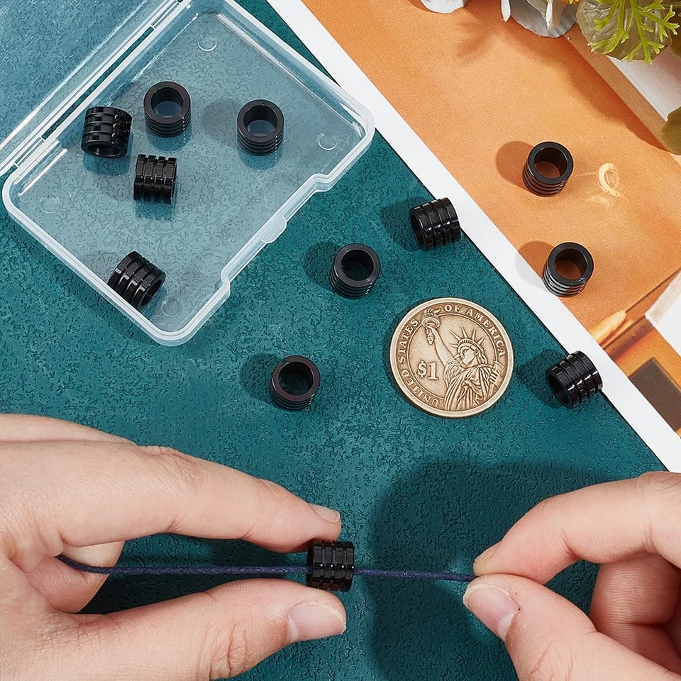 12Pcs Paracord Bead Stainless Steel Column Spacer Beads Black Grooved Tube La... - Image 3 of 4