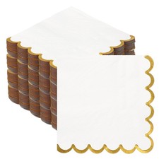 200 Pcs Scalloped Cocktail Napkins with Gold Foil(5 x 5 Inch, White)