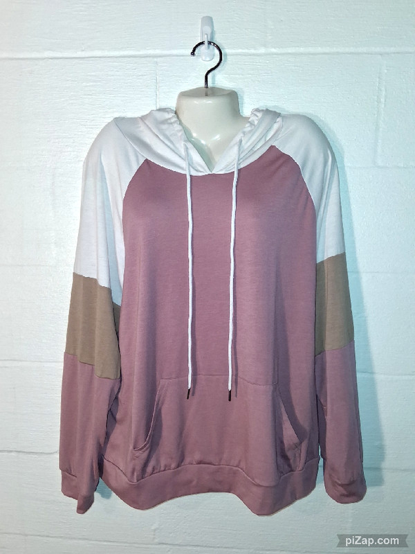 CALVES KELSON Womens XXL Color Block Hoodie Sweatshirt Pullover Pink Beige White