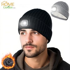 Warm Winter Beanie Hat with LED Light USB Headlamp Cap Warm Fleece Lined Gift