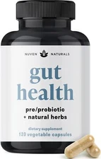 Nuven Naturals All-in-One Gut Health w/Probiotics Prebiotics Digestion-Suppor...