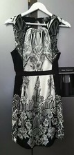 WAREHOUSE Black White Floral BODYCON Sleeveless Elegant Tailored Dress UK10 38 M