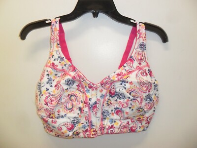 NWOT Comfort Choice Wireless Front Hook White Multi Paisley Bra Size 40G