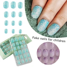 24Pcs Sparkly Fake Nails For Children Girls Kids Press On Nail Art Decoration