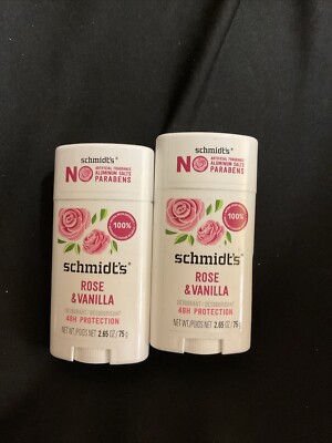Lot Of 2 Schmidt's Rose and Vanilla Deodorant 2.65oz Each