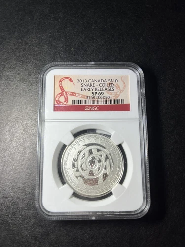 2013 Canada Silver $10 Lunar Year Of Snake Coiled Specimen NGC SP 69