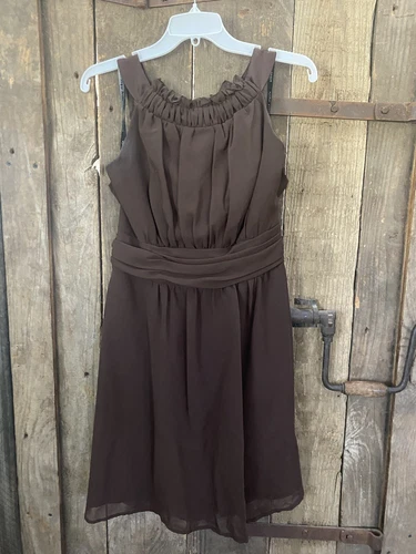 Alfred Angelo - Size 12 Brown / Espresso Ruffle Neckline - Bridesmaid Dress