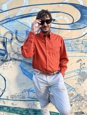 VERSACE Classic V2 Vintage 90s Orange Cotton Button Down Shirt Men 42 Italy