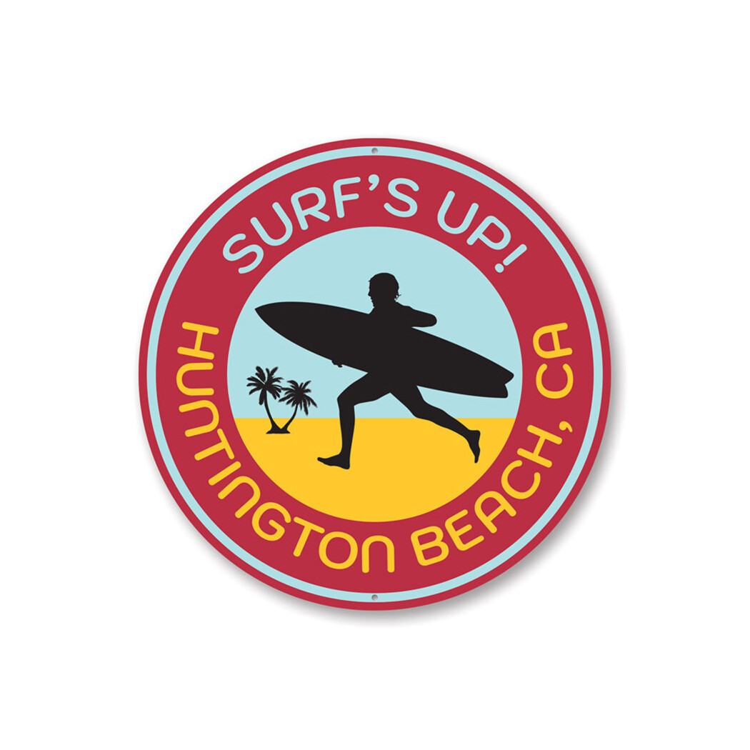 Huntington Beach Surfing Decorative Sign, Custom Aluminum Sign
