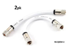  2-PACK 6" Heavy Duty RG6 F-Type Dual-Shield CL2 TV/Antenna Coaxial Cable, White