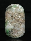 2.7''Old Chinese Green Jade Carving landscape Pattern Brand Amulet Pendant