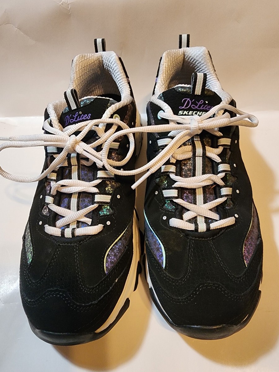 Skechers D'Lites Shoes Womens 11 Black Suede Memory Foam Lace Up