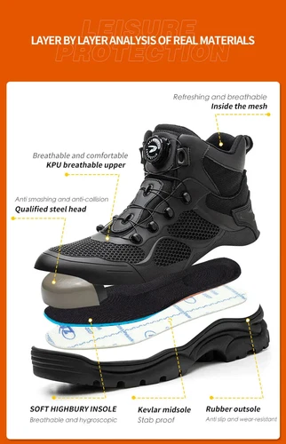 Fashion Men's Safety Shoes Rotated Button Anti-puncture Steel Toe Work Boots - Picture 10 of 24