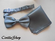 FAZZOLETTO + PAPILLON FARFALLA POCHETTE RASO CRAVATTINO GRIGIO ARGENTO Uomo