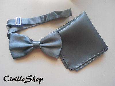 TASCHENTUCH + SCHMETTERLING SCHMETTERLING POCHETTE SATIN KRAWATTE GRAU SILBER Herren