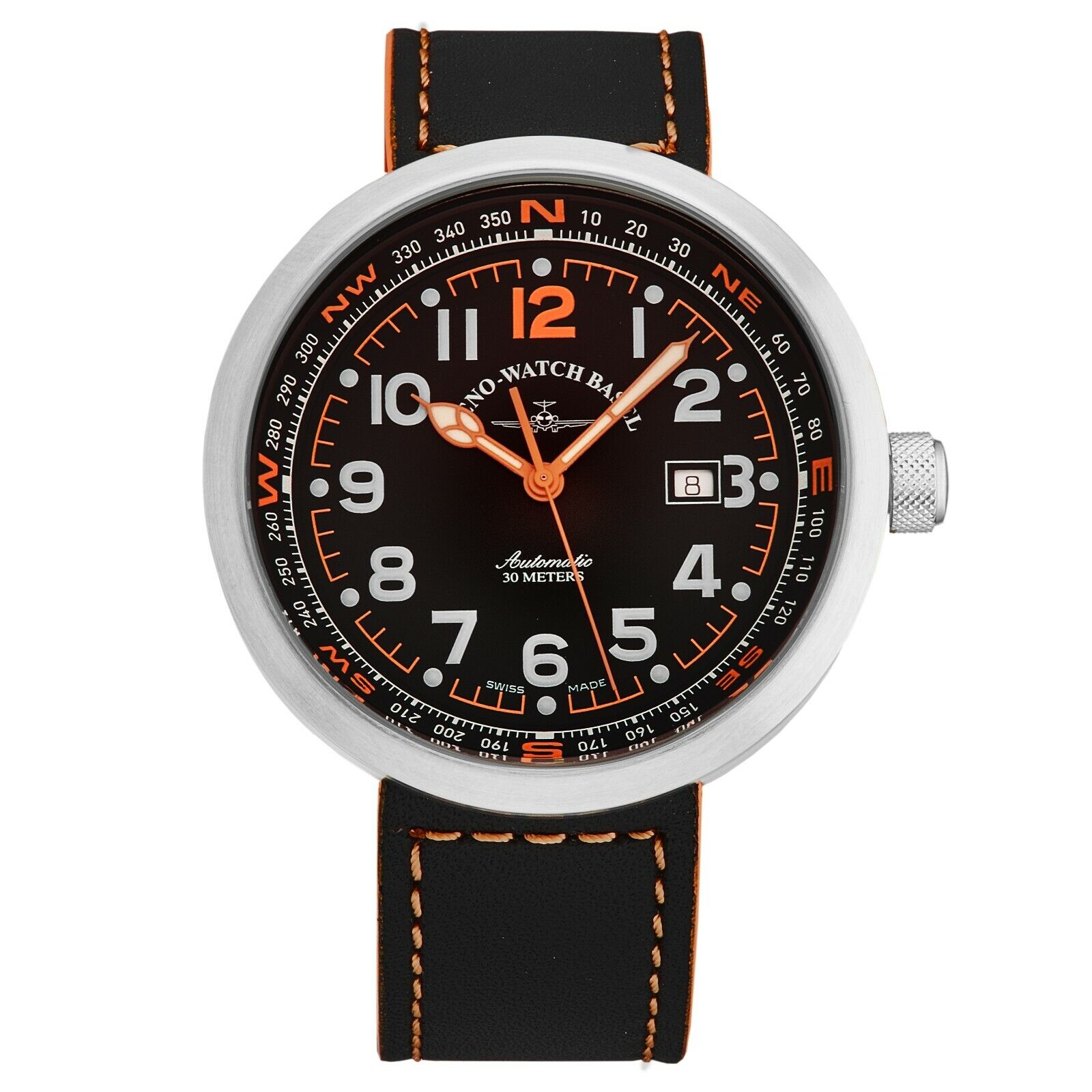 Zeno Men's 'Rondo' Black Dial Black/Red Leather Strap Automatic Watch B554-A15 