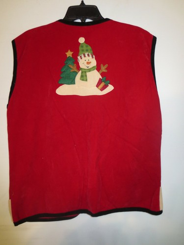 Snowman Holiday Applique Christmas Vest Womens Large Red Festive - Picture 5 of 11