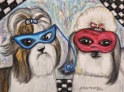 SHIH TZU Masquerade Dog Art Print 11 x 14 Signed by Artist KSams Gothic