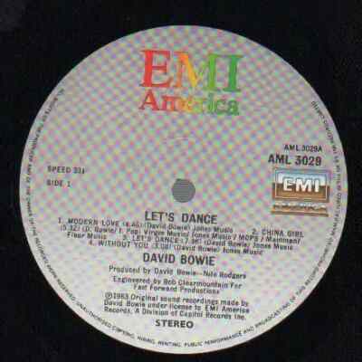 David Bowie Lets Dance NO COVER / WITH CARDBOARD OIS EMI America Vinyl LP