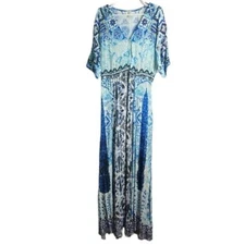 Hemant & Nandita Blue and White Beaded Zipper Boho Printed Maxi Dress
