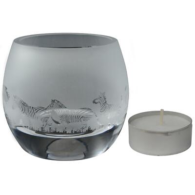 Glass Tealight Holder Zebra Sandblast Candle Animal Ornament Gift Boxed Animo