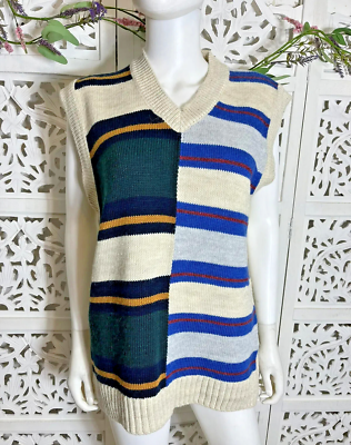Zara V-Neck Multicolor Striped Sleeveless Knit Pullover Sweater