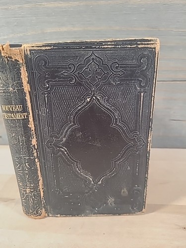 1864 NEW TESTAMENT French CIVIL WAR ERA leather AMERICAN BIBLE SOCIETY antique - Picture 2 of 21