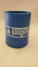 VINTAGE Sherwin Williams Foam Koolie Can Holder Blue Koozie Cooler white logo