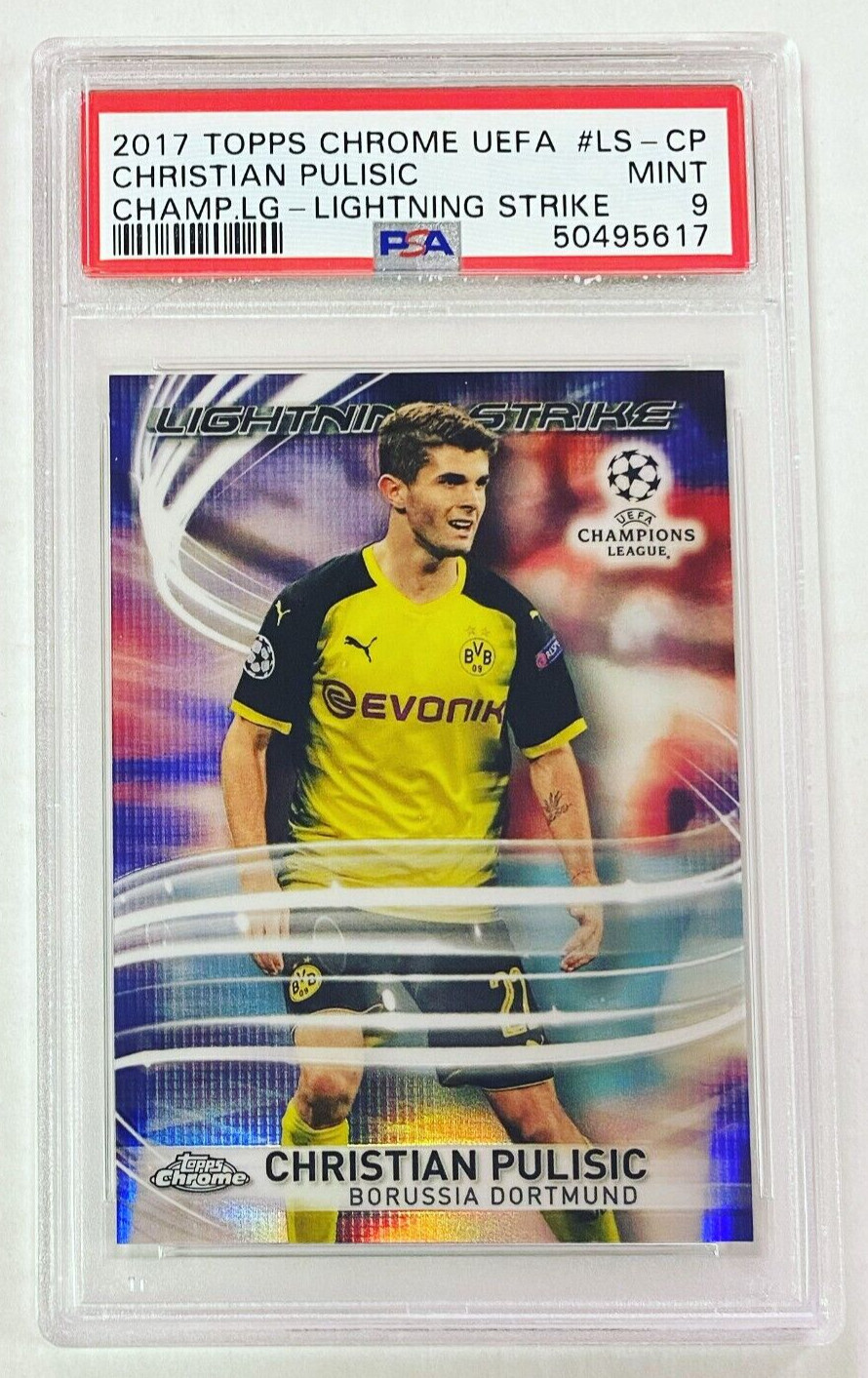 2017-18 Topps Chrome UEFA Champions Christian Pulisic Lightning Strike PSA 9