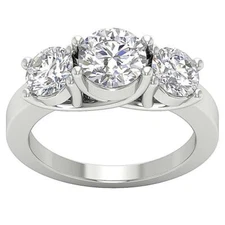 3 Stone Engagement Ring I2 H 3.00 Carat Genuine Diamond 14K White Gold Prong Set