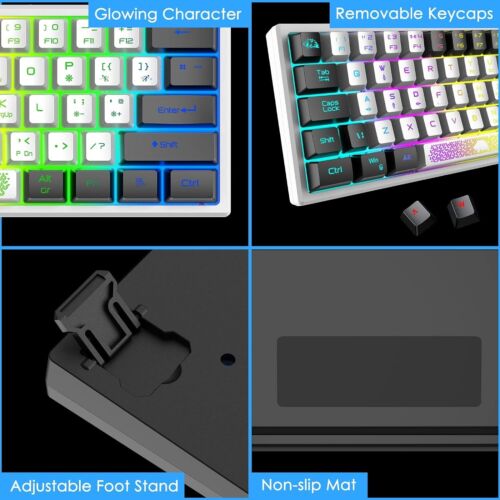 ZIYOU LANG K61 Tastiera da gioco meccanica cablata 60% con retroilluminazione RGB per PC MAC - Foto 6 di 59