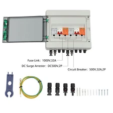 Solar Combiner Box PV Disconnect Switch Circuit Breaker 2-String 32A/63A DC 500V
