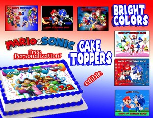 Mario Et Sonic Birthday Cake Topper Comestible Photo Sucre Feuille Givrage Decal Ebay