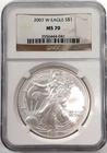 2007-W Burnished Uncirculated American Silver Eagle NGC MS70 (041)