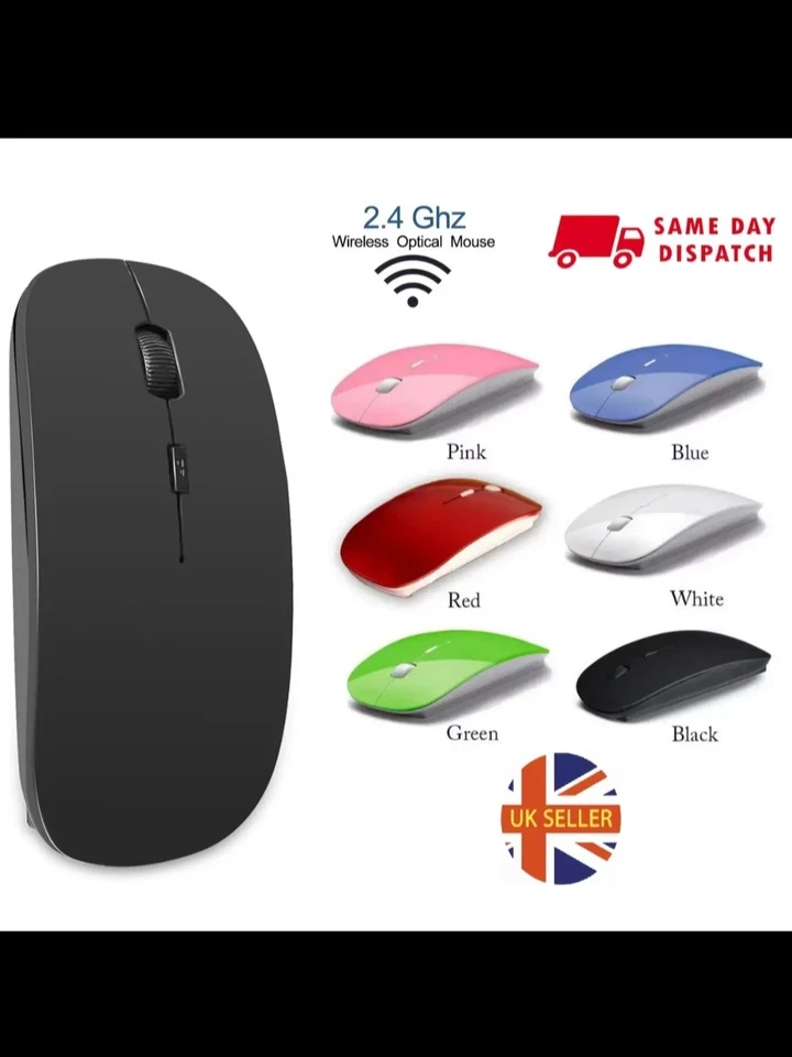 2.4GHz BLACK WIRELESS USB MOUSE SCROLL SLIM CORDLESS OPTICAL FOR MAC PC LAPTOP - Image 3 of 4