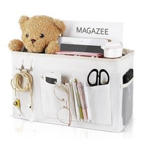 Bedside Caddy Organizer, Hanging Storage for Bunkbed or College Dorm Bed, White