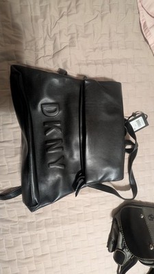 DKNY Black Backpack Buckle Accent Inner Pockets Silver Hardware Women