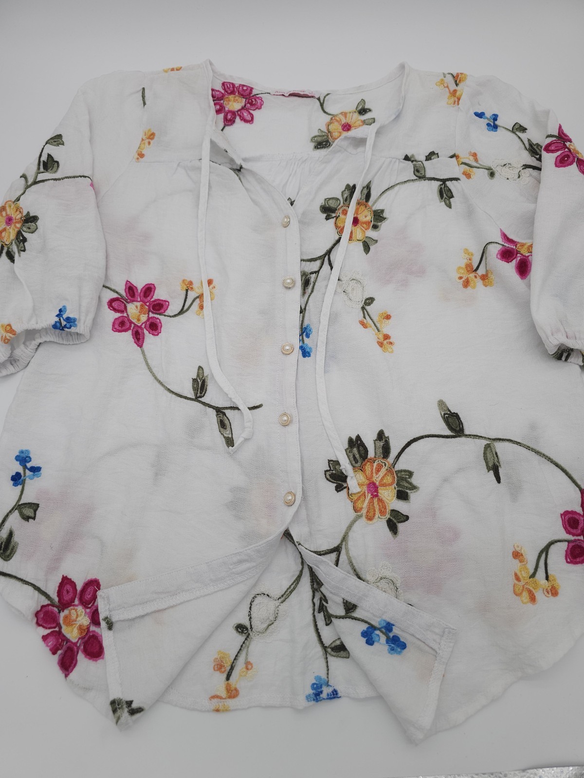 Ana & Rose Embroidered Peasant Blouse Tunic Top Boho L