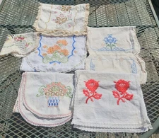 Vintage Lot of 6 Embroidered Table Runners Dresser Scarves Doilies