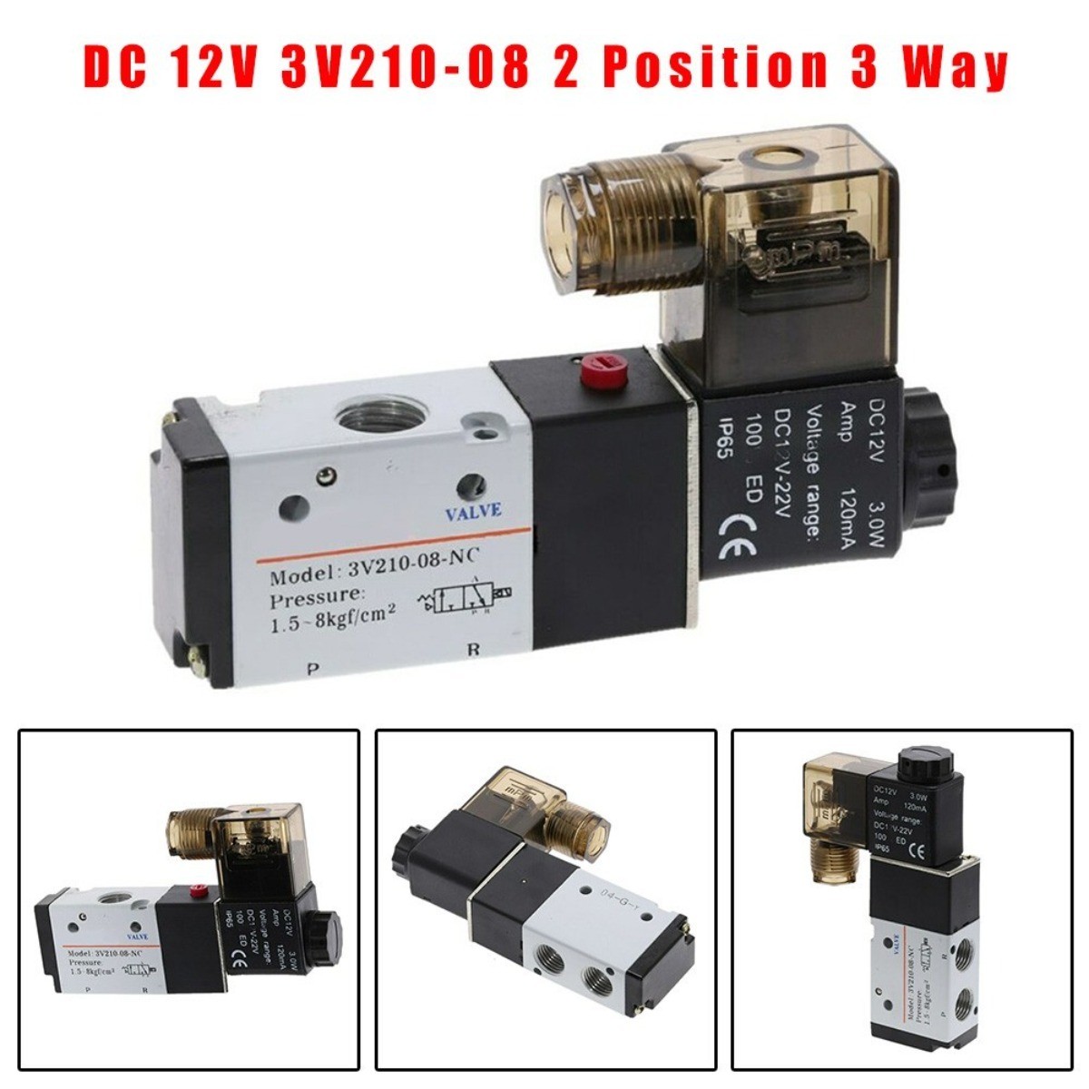 2 Position 3-Way 1/4 PT Air Pneumatic Solenoid Valve 0.15-0.8MPa DC 12V 3V210-08