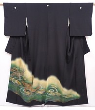 6310T02z1150 Vintage Japanese Kimono Silk Artist work TOMESODE Carp Black