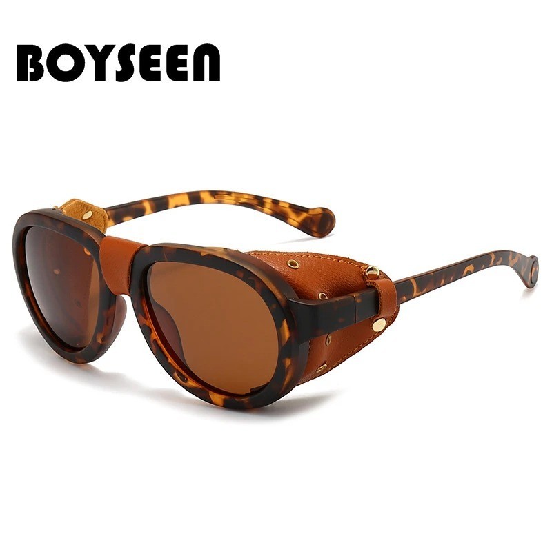 Sunglass Glacier Polarized Retro Leather Rivet Shield  display picture 3