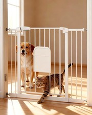 Adjustable Pet Gate with Cat Door, Auto-Close Pressure-Mounted Safety Gate fo...