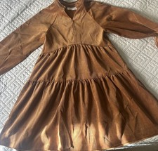 zara kids Golden/Camel puff sleeve tiered babydoll mini dress cotton size 11-12