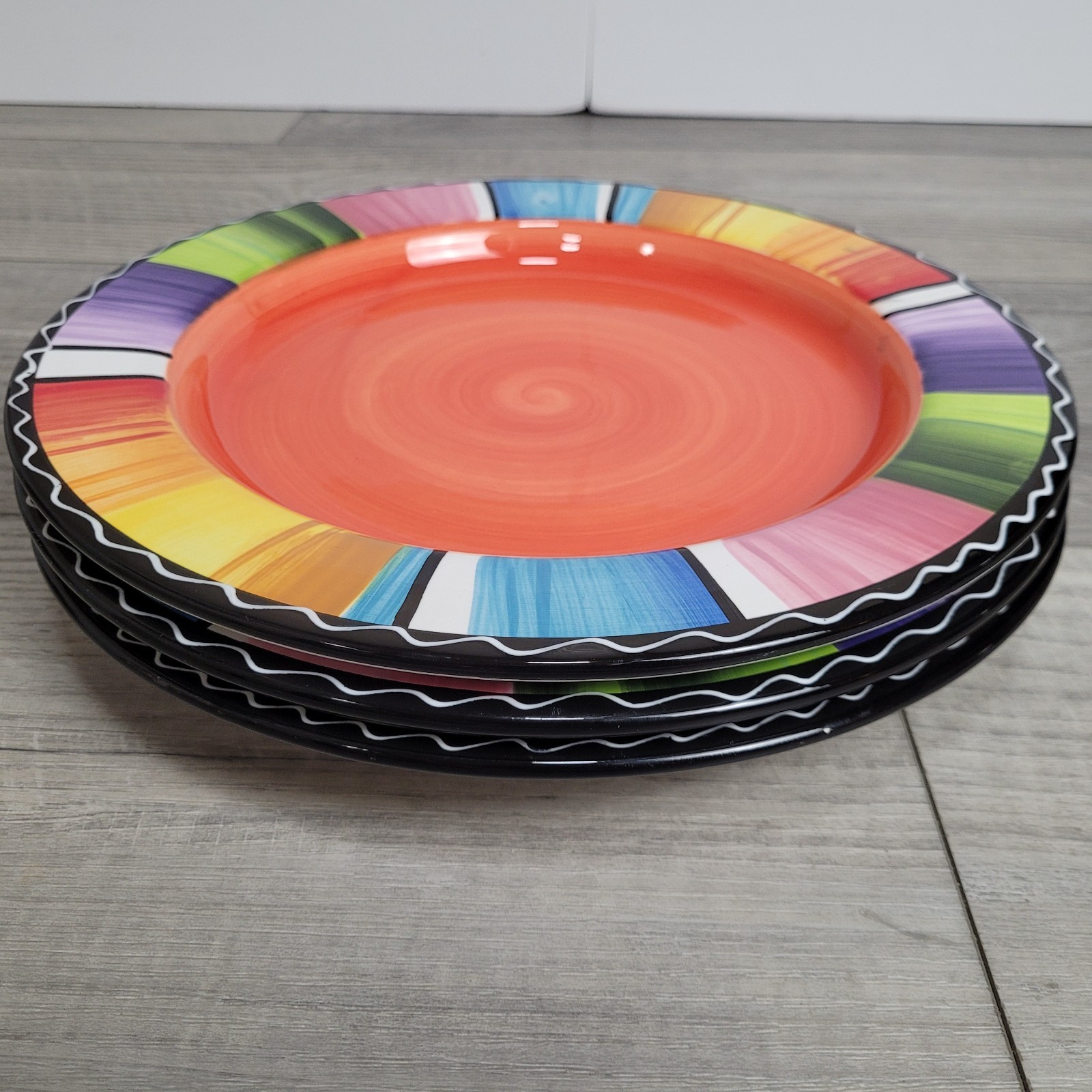 3-Certified International Colorful Serape Dinner Plates 11.5" Art by Nancy Green