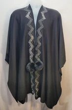 MARC New York Andrew Marc Fuzzy Bedazzled Poncho Sweater Wrap One Size