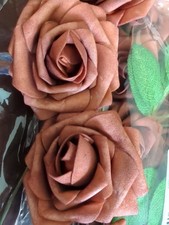 50 Pcs Artificial Flowers/Rustic Brown Roses W/ Stem for Wedding Bouquets